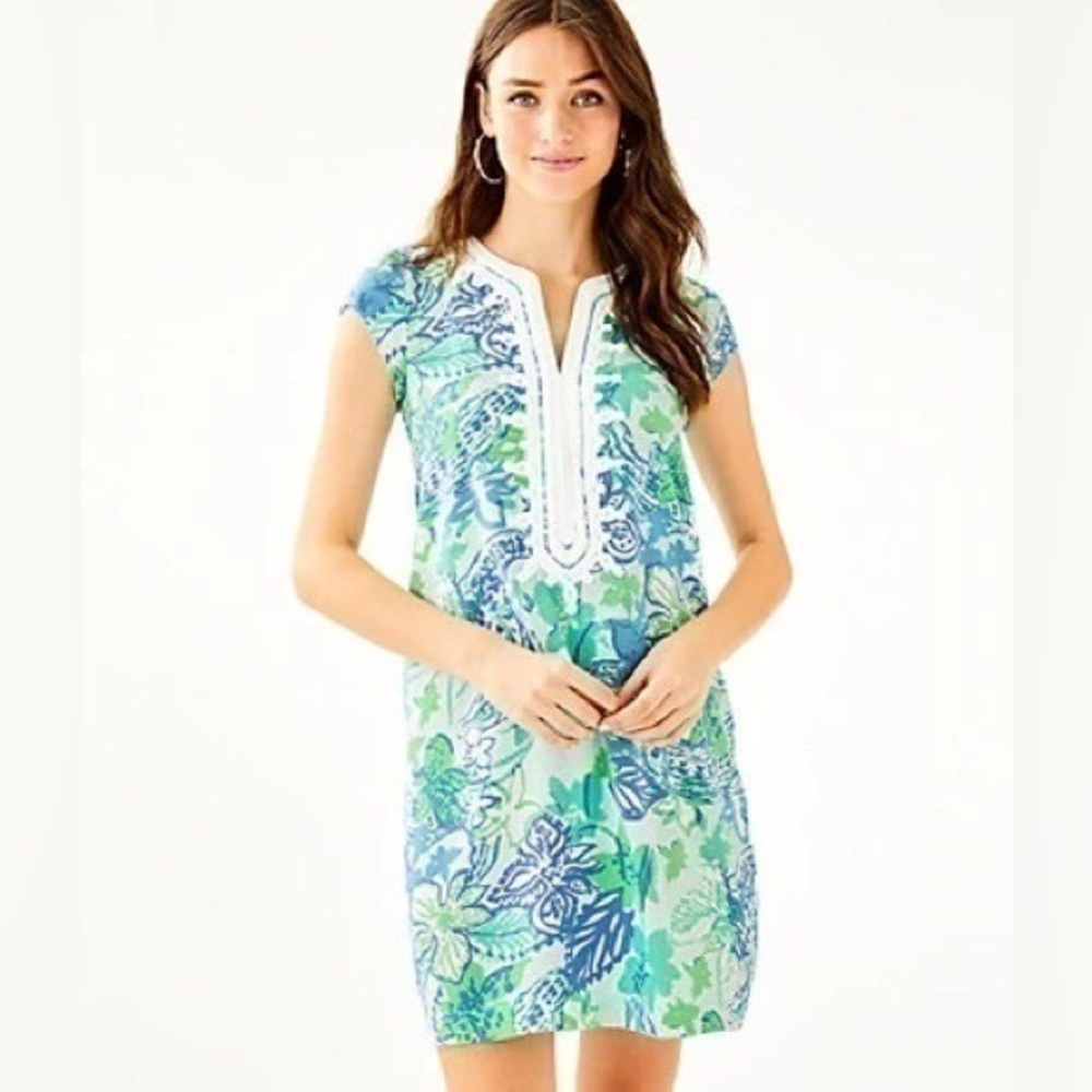 Lilly Pulitzer Madia Boom Croc A Locca Whisper Blue Tunic Dress XXS 001648 O9